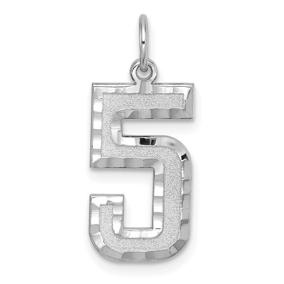 14k White Gold, Varsity Collection, Large D/C Pendant, Number 5 - Picture 1 of 5